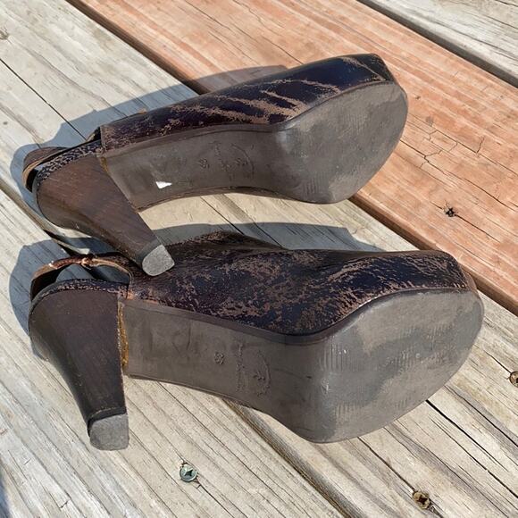 Henry Beguelin Brown Distressed Leather  Slingback Peep Toe Bootie Sandal 6 - Picture 8 of 10